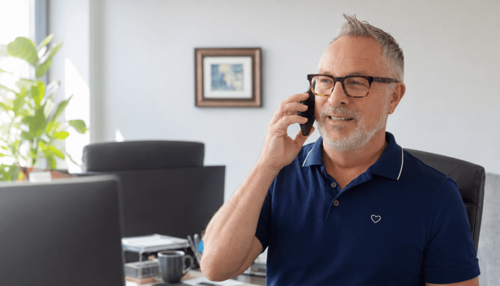 Gilles Wauthy, fondateur de Voyati, échange avec un voyageur par téléphone